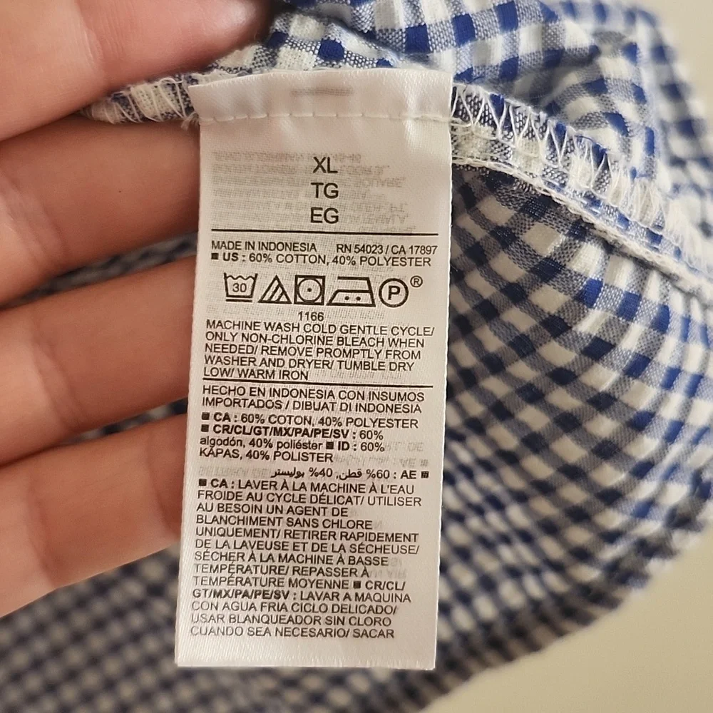 Old Navy Blue White Gingham Puff Sleeve Blouse Babydoll Top Feminine Prarie
